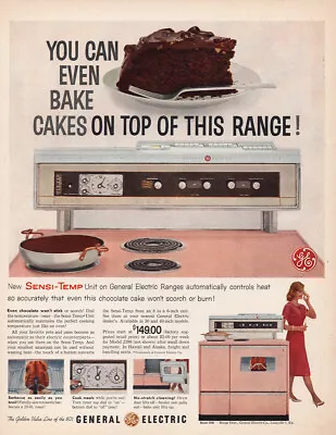 1960 General Electric Range: You Can Even Bake Cakes On Top Vintage Print Ad • $8.75