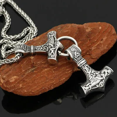 Stainless Steel Nordic Viking Thor Hammer Mjolnir Pendant Necklace Amulet Gift • $7.99