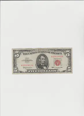 1963 Five Dollar RED Seal Note United States Note Old US Bill $5 In Circulated • $20