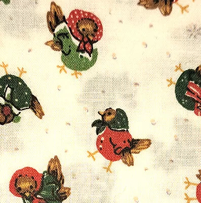 Christmas Cotton Fabric Tiny Print Dressed Up Chickens 1 Yard + 36 X 44 • $4