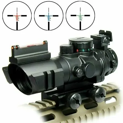 Tri-illuminated 4X32 RGB Prismatic BDC Recticle Rifle Scope &Fiber Optic Sight • $47.99