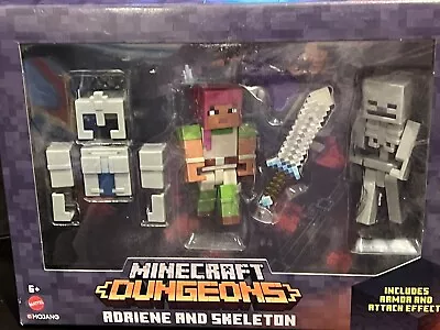 Minecraft Dungeons Adriene & Skeleton Figures Battle Mojang Mattel Armor Attack • $21.69