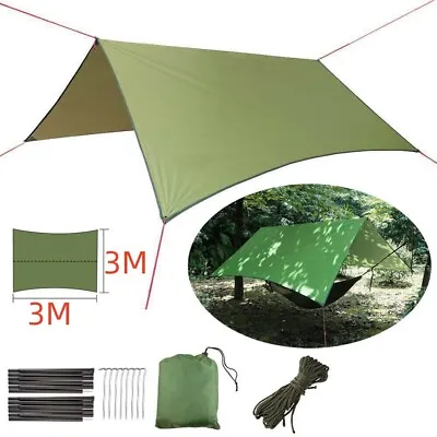 Waterproof Camping Tent Tarp Shelter Hammock Cover Lightweight Rain Fly And Pole • £20.99