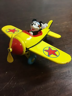 Vintage Disney Decopac Yellow Metal Diecast Plane Airplane W/ Mickey Mouse Toy • $9.89