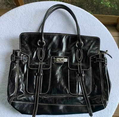 Francesco Biasia Handbag Tote Genuine Leather Black Made In Italy Stitching • $67.46