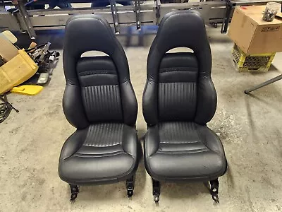 1997-2004 Corvette C5 Power Leather SPORT Seats EBONY BLACK USED 97-04 LOW MILE • $1499