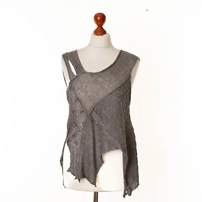 ZUZA BART Women's Gray 100% Linen Sleeveless Transparent Top Size S/M • £43.52