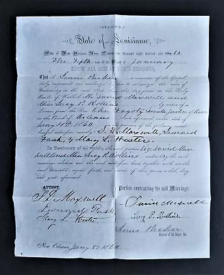 1860 Antique MARRIAGE CERTIFICATE New Orleans La David MAXWELL Lucy ROLLINS  • $68.95
