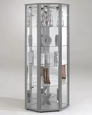 £324.99 • Buy New Luxury Space Corner LED Display Glass Cabinet- In White, Silver & Beech