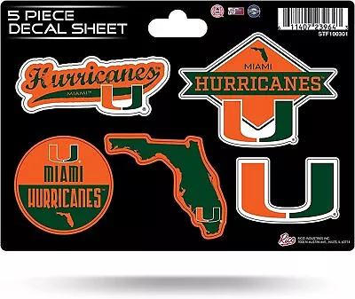 Miami Hurricanes 5 Piece Decal Sticker Sheet Laptop Phone Drinkware Notebook • $6.99