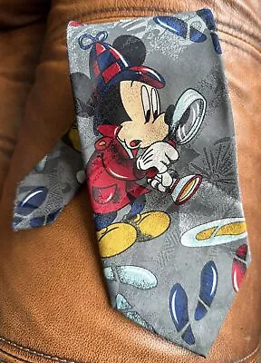 Vintage Disney Mickey Unlimited Mickey Detective Necktie Grey Footprints • $7