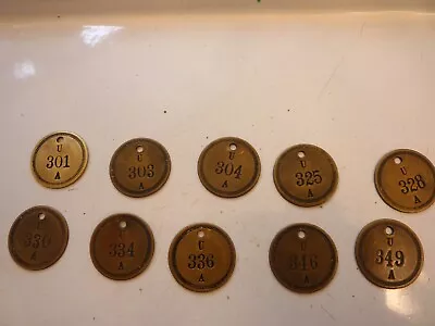 LOT OF 10 VINTAGE EARLY COAL MINERS BRASS TAG Tags Numbered - Used • $19.95
