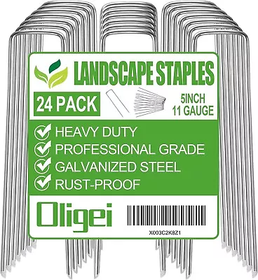 24 Pack Garden Stakes U-Shaped Tent Stakes Galvanized Landscape Staples Metal • $9.14