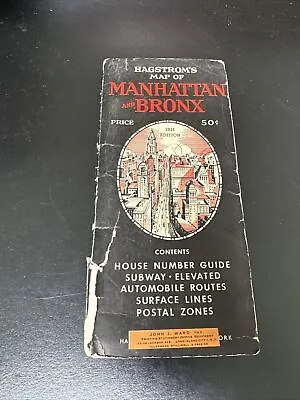 Vtg Hagstrom's Map Of Manhattan And Bronx - House #sSubwayElevated Auto Routes • $15