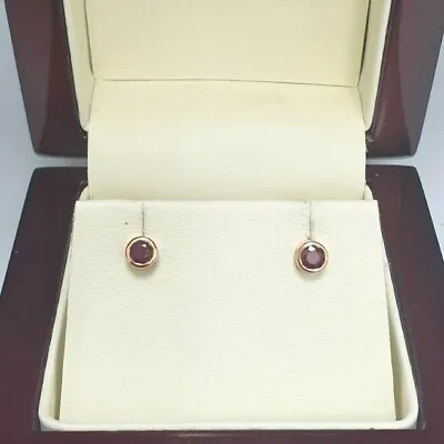18ct White Gold Ruby Solitaire Round Rubover/Bezel Ear Studs 0.47cts GSI • £230