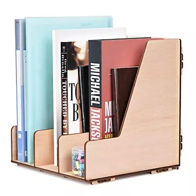 Wood Vertical Magazine Holder 3 Compartments Desk File Magazine Organizer Rust • $21.91