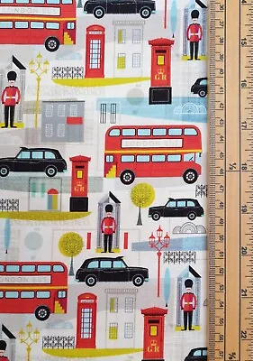 Coronation Fabric UK 100% Cotton Material Metres London Buses Red Telephone Taxi • £7.50