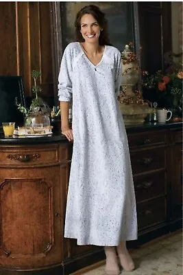 Soft Surroundings Long Nightgown Robe Plush Microfleece Blue Pockets Lace Large • $40