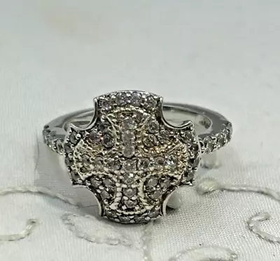 EPIPHANY DIAMONIQUE Sterling Silver CZ Maltese Cross Ring Size 7 • $34.99