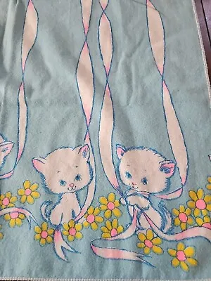 Vintage Baby Recieving Blanket Kittens  Cats Soft Flannel  Adorable  • $14.99