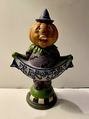 Halloween Mackenzie Childs Style Folk Art Pumpkin Head Trick Or Treat Figure Bat • $12.99