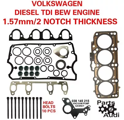 2 NOTCH Cylinder Head Gasket Set With Bolts VW Diesel 1.9 BEW Engine • $98