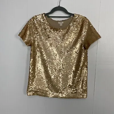 J Crew Women's Gold Full Sequin Short Sleeve Top/Blouse Size XS. • $27.99
