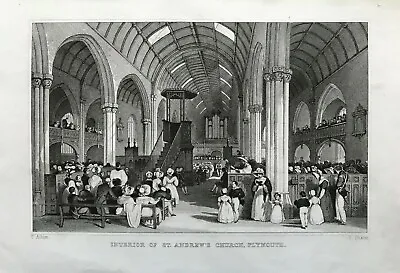 1831 Antique Print; St Andrew's Church Interior Plymouth Devon After T. Allom • $8.69