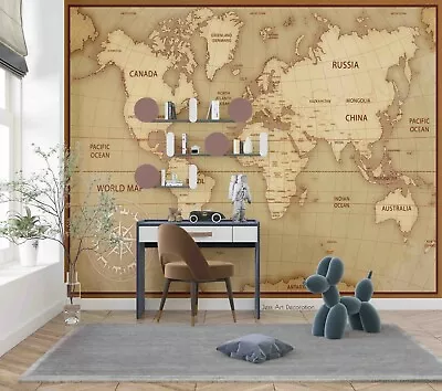 3D Retro World Map Wallpaper Wall Mural Removable Self-adhesive 368 • $226.67