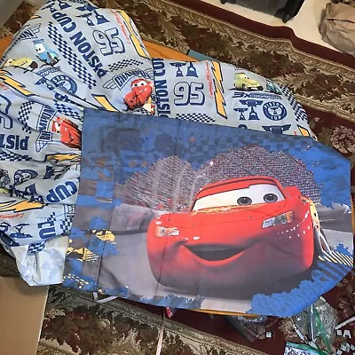 Disney Cars TWIN FLAT FITTED Sheet Pillowcase Lightning McQueen 3 Pieces • $9.99