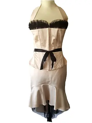 DIVA CORSETS Catwalk Moulin Rouge Cream Lace-Up Fishtail Burlesque Dress M/L • $126.31