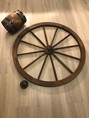 36  Decorative Vintage Wood Garden Wagon Wheel & Barrel Wall Decor W/ Steel Rim • $74