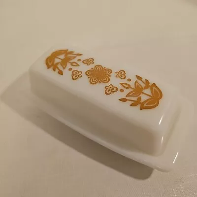 Vintage Pyrex Butterfly Gold #72-Butter Dish & Lid Milk Glass 1970's • $19.99