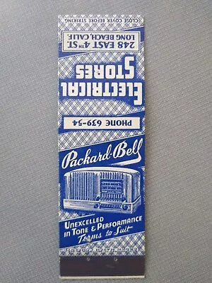 Packard Bell Crown Matchbook Cover Long Beach CA Mint Radio Electrical Stores • $22.98