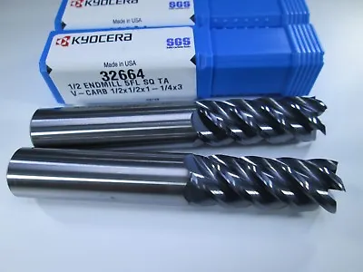 Lot ( 2 ) Kyocera Sgs 32664 Solid Carbide 1/2  5 Flute End Mills Tool Bit Set • $51
