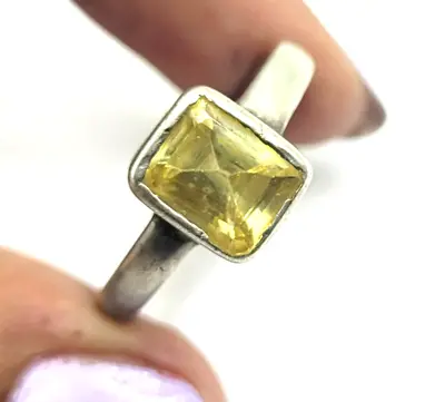 Square Lab Created Yellow Topaz Gemstone SZ:8.5 Vintage Silver Men's Ring 4.16 G • $27.20