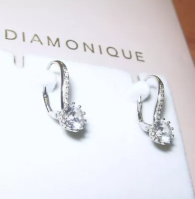 Diamonique *stunning* Pierced Leverback Drop Earrings Sterling Silver Dangly Qvc • £19.99