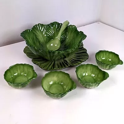 Brad Keeler Handpainted Lettuce Cabbage Leaf Serving Bowl Plate Bowls Spoon • $116
