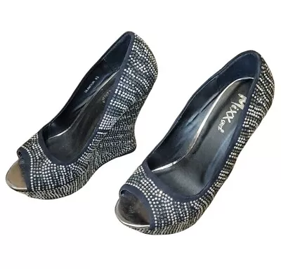 Women's Mixx Shuz Peep Toe Wedge Heel Glamour Size 8.5 Bling Non-Slip • $19.99