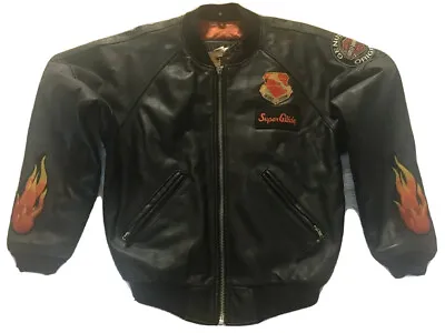 $200 • Buy HARLEY  DAVIDSON Men Rare Black Leather Jacket Flame Gulf War Patch Size S