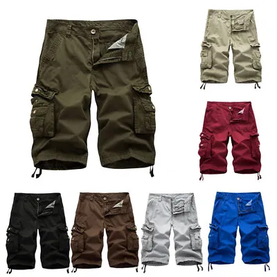 Summer Mens Cargo Combat Capri Shorts Pants Rope Baggy Camo Long Work Short Pant • $6.99