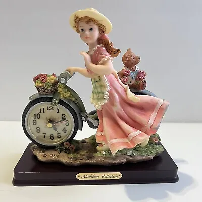 Montefiori Collection Clock Girl W/ Hat Bike & Bear Flowers Decor Country Italy • $49.99
