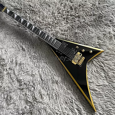 Swallow Tail V Shape Black Electric Guitar HH Pickups FR Bridge Gold Hardware • $292.09