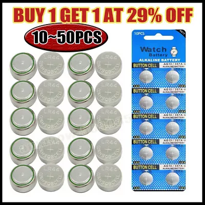 50PCS AG13 &LR44 Batteries SR44 L1154 357 A76 Button Coin Cell Alkaline Battery、 • £0.99