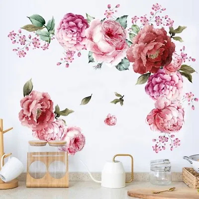 £9.91 • Buy Mural Wall Sticker Peony Rose DIY Decals Flowers Gift Home Background New