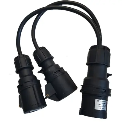 Black Heavy Duty 32A Plug To 2 X 16A Sockets 0.5m IP44 Power Splitter 240v 3 Pin • £26.99
