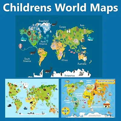 Children's World Maps Posters Gift Educational Print Up To A1 Size • £4.99