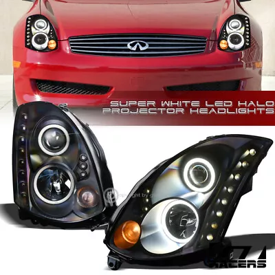 For 2003-2007 G35 2D Coupe Matte Blk DRL White LED Halo Projector Headlights HID • $335