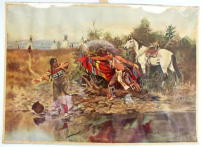 Antique C.M. Russell Art Print Of Painting Dated 1894 “Indian Love Call” • $225