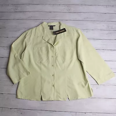 Anne Carson Vintage Women's Silk Blouse Size M Green Button Up 3/4 Sleeve • $34